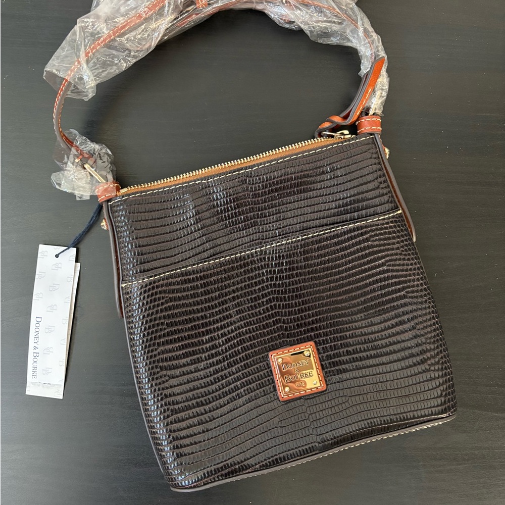 Dooney & Bourke Brown Lizard‑Embossed Leather carrier cross bag